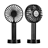 2021 Upgraded Small Desk Mini Fan with Battery Rechargeable, Portable Handheld Personal USB Fan with 3 Speed Strong Wind for Outdoor Activity, Home, Office, Eyelash Fan for Make up (Black)