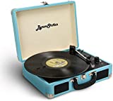 Byron Statics Vinyl Record Player 3 Speed Turntable Record Player with 2 Built in Stereo Speakers, Replacement Needle Supports RCA Line Out AUX in Headphone Jack Portable Vintage Suitcase Teal