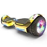 HOVERSTAR Hoverboard All-Terrain LED Flash Wheel with Bluetooth Speaker LED Light Self Balancing Wheel Electric Scooter (Chrome Gold)