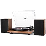 1byone Wireless Turntable HiFi System with 36 Watt Bookshelf Speakers, Patend Designed Vinyl Record Player with Magnetic Cartridge, Wireless Playback and Auto Off
