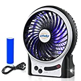 efluky 3 Speeds Mini Desk Fan, Rechargeable Battery Operated Fan with LED Light and 2200mAh Battery, Portable USB Fan Quiet for Home, Office, Travel, Camping, Outdoor, Indoor Fan, 4.9-Inch, Black