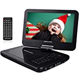 DBPOWER 12" Portable DVD Player with 5-Hour Rechargeable Battery, 10" Swivel Display Screen, SD Card Slot and USB Port, with 1.8 meter Car Charger and Power Adaptor, Region Free- Black