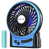 OPOLAR Portable Travel Mini Fan with 3-13 Hours Battery Life for Camping, Personal Battery Operated or USB Powered Handheld Fan, Internal Blue and Side Light, 3 Speeds, Quiet, Rechargeable